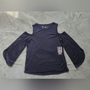 DG2 Black Cold Shoulder Top With Bell Sleeves